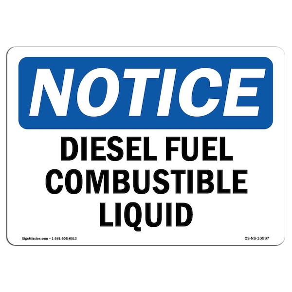 Sign, 3.5" H, 5" W, Diesel Fuel Combustible Liquid Sign, Landscape, NS-D-35-L-10997-10PK